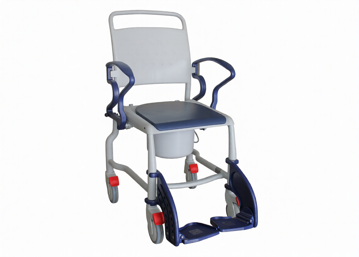 LKL MEDICAL REHAB SHOWER/COMMODE CHAIR. APPROX OVERALL DIM[MM]: 870D x 560W x 1110H