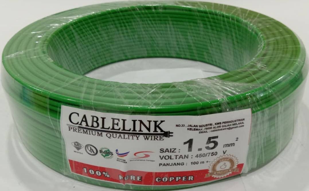 SE SETIA ELECTRIC CABLE LINK 1.5MM SINGLE CABLE (SIRIM) GREEN