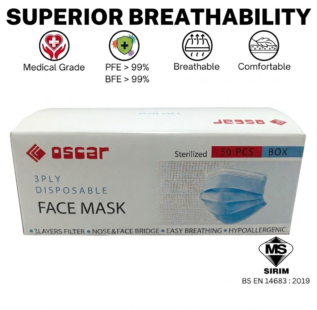 Others *Oscar 3 Ply Medical Mask 3 Ply FM03 Adult Medical Face Mask (Earloop) Blue(50pcs) Surgical Face Mask