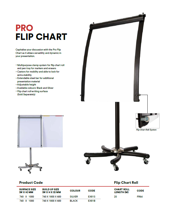 QP PRO FLIP CHART BOARD EX81B (BLACK) 740 X 1800 X 600MM