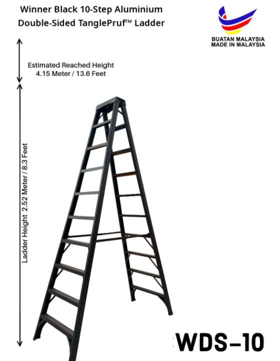 Winner Ladder Black Ladder 7/8 Step Double Sided Aluminium Ladder Heavy Duty Tangga Lipat