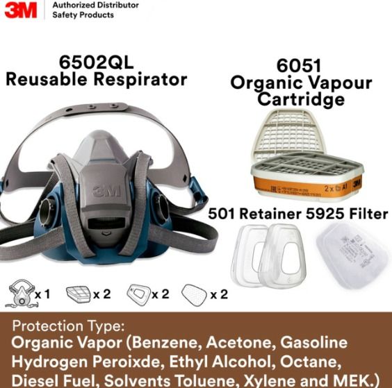 3M Respirator 6502QL + 6051 +501 + 5925 ( 1Set)