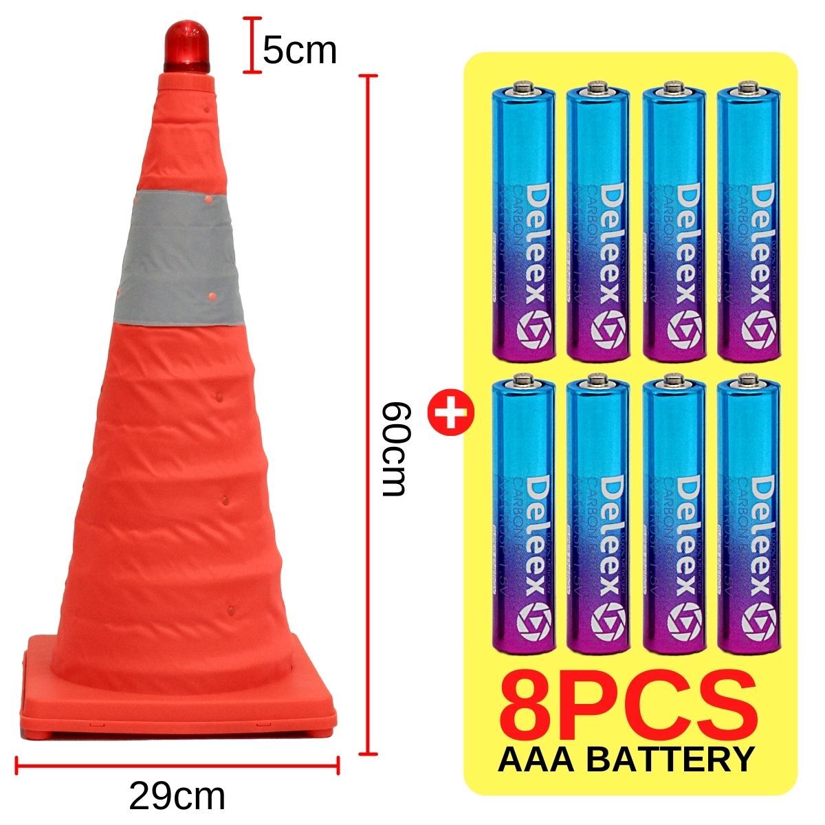 Safety Cone Flexible Portable with Light 60CM