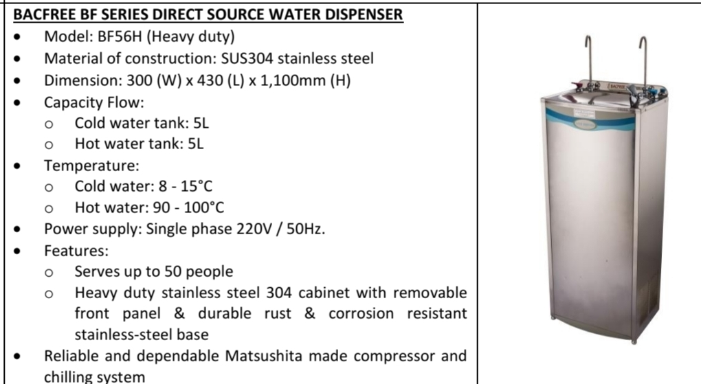 BACFREE BF DISPENSER DIRECT SOURCE WATER DISPENSER