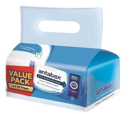 Antabax Anti-Bacterial Cleansing Wipes / Tisu Lembap Antibakteria / Wet Tissue # Pembersihan Tangan & Muka # Tanpa Alkohol # Penambahan Aloe Vera # Membasmi Kuman Berkesan # RS1520 ( KTT : 1 Value Paket @ 3 Pack x 10 Helaian )
