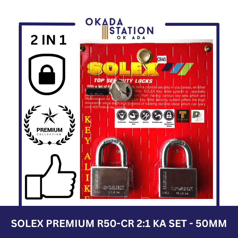 SOLEX PADLOCKS / SIZE 50MM / R50-CR 2:1 KA SET / KEY-ALIKE / MASTER KEY /SYSTEM PADLOCKS / 100% ORIGINAL / PREMIUM TOP SECURITY / KUNCI - 50MM
