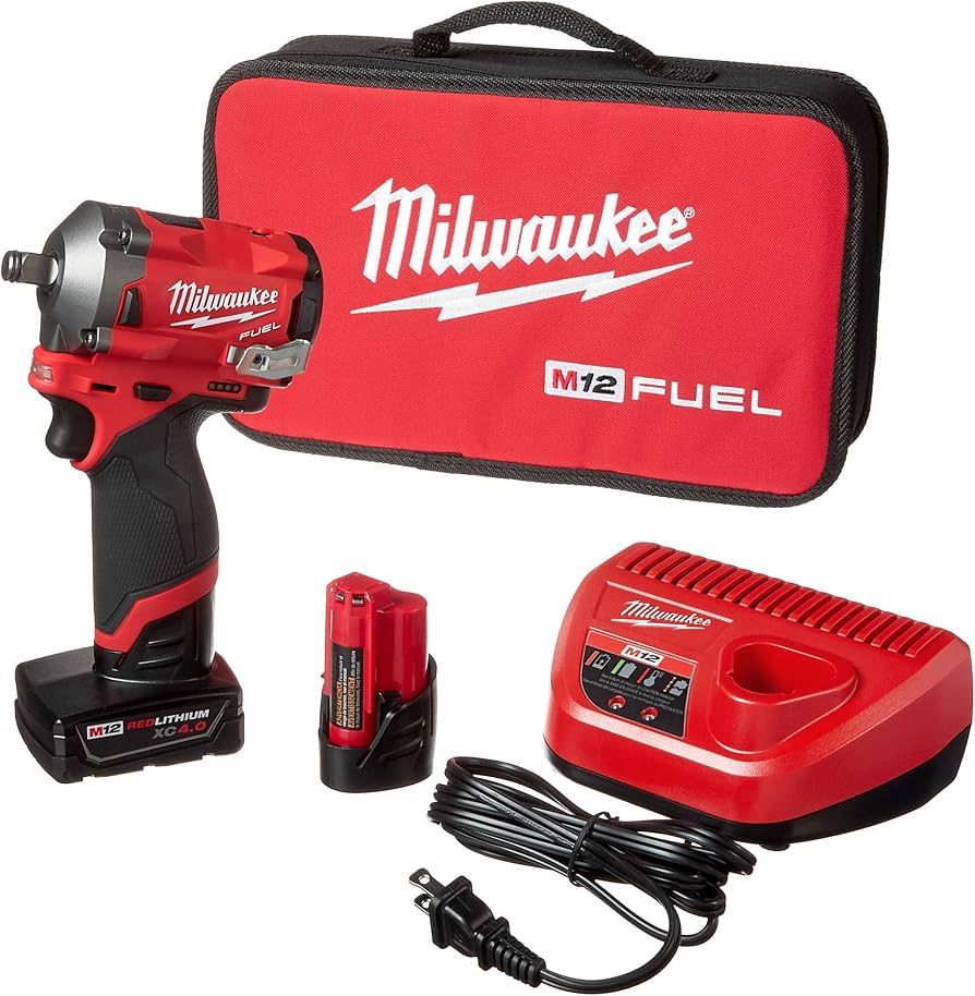 Milwaukee M12 FIWF12 COMPACT IMPACT WRENCH SET ( Bare tool + charger + 2x battery 2.0ah+4.0ah + red case )