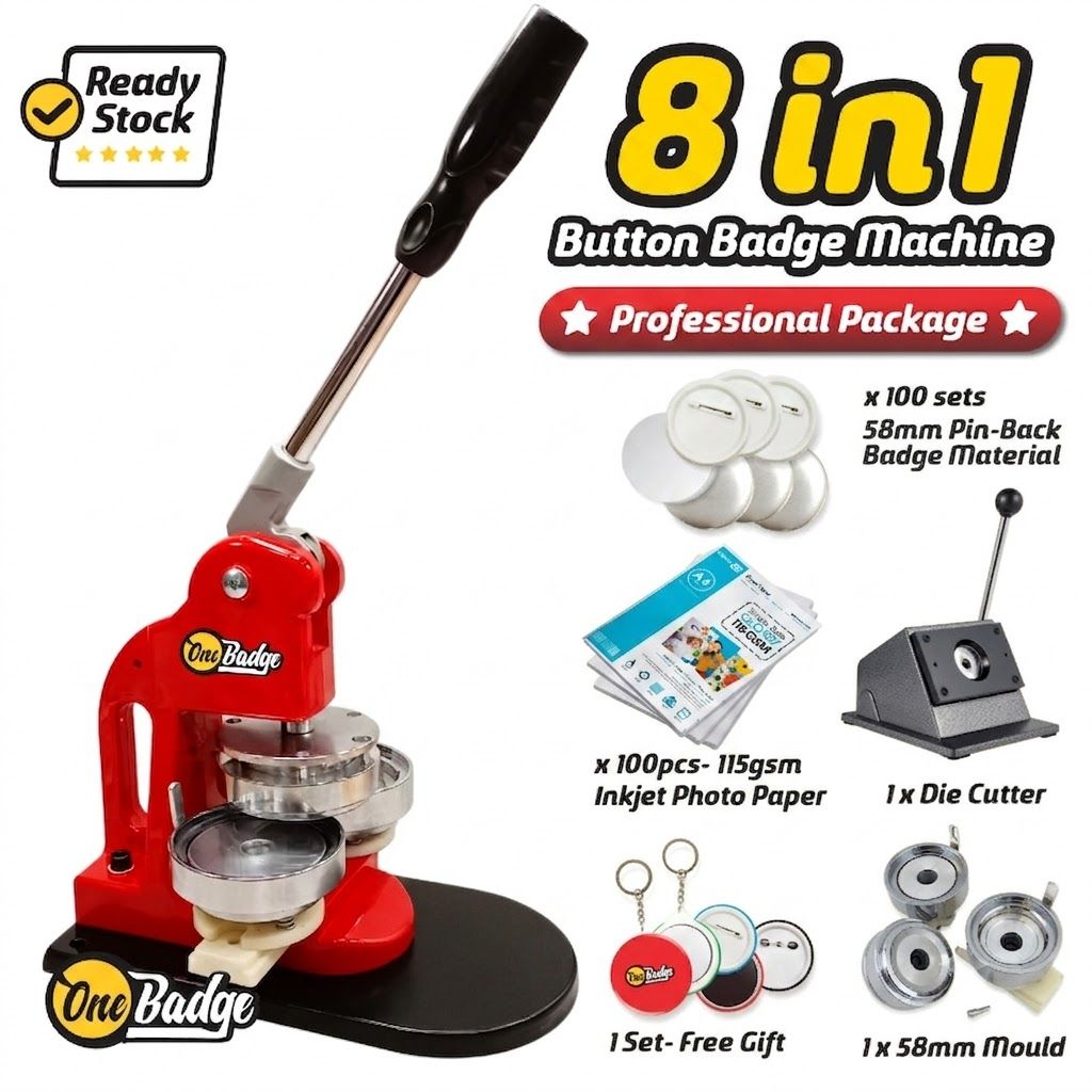 QP BUTTON BADGE PRESS MACHINE 8 IN 1 (PROFESSIONAL LEVEL)