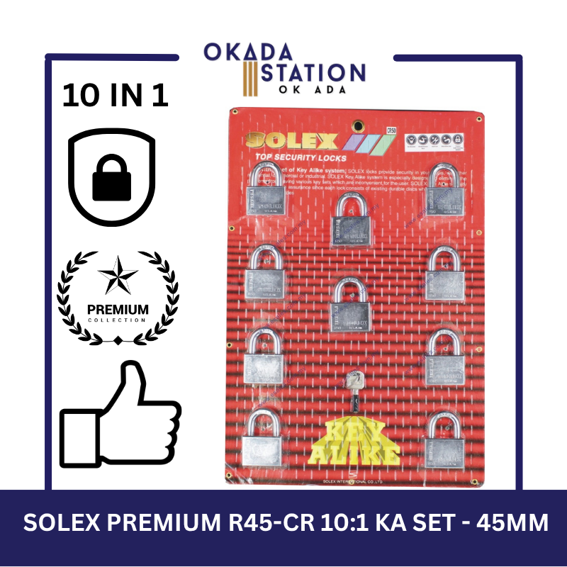 SOLEX PADLOCKS / SIZE 45MM / R45-CR 10:1 KA SET / KEY-ALIKE / MASTER KEY /SYSTEM PADLOCKS / 100% ORIGINAL / PREMIUM TOP SECURITY / KUNCI - 45MM
