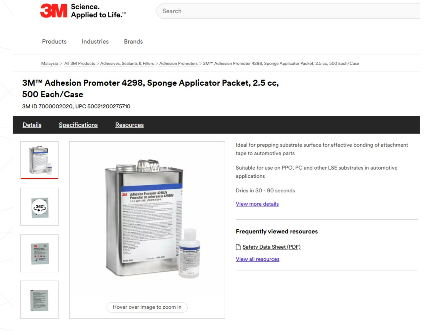 3M 4298 adhesion promoter sponge applicator packet, 2.5cc, 500 Each/Case