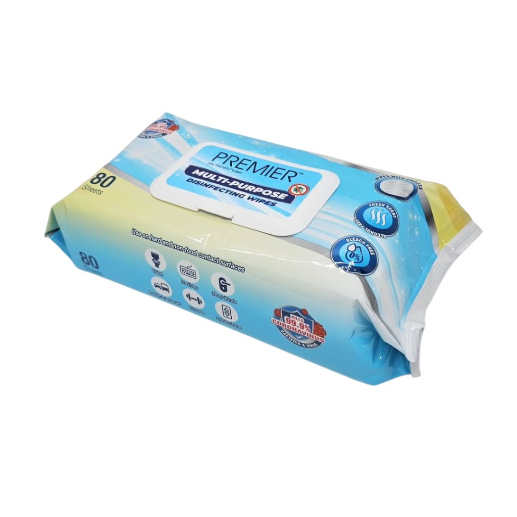 PREMIER Sanitizing Wipes / Wet Tissue / Wet Tisu / Tisu Lembap Membasmi Kuman / Tisu Basah Anti-Bakteria # size : 20cm x 15cm # Alcohol Free # Kill 99.9% Germs # Aloe Vera Vitamin E # RS1410 ( QTY : 1 Pack @ 50 Helaian )