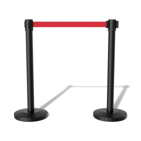 Queue UP Stand Retractable Belt Barrier Stainless Steel (Black Pole / Red Rope)