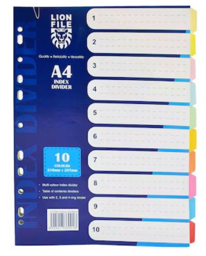 Others *Paper A4 Color Index Divider File Filing Separator 10colour (5sets of 10 colour each pack) (50sheets total)