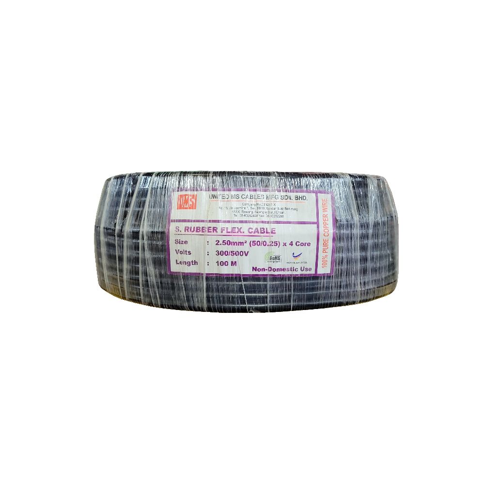 UMS Soft Rubber Flexible Cable Size: 2.50mmÂ² (50/0.25) X 5core Volts: 300/ 500V Length: 100Meter
