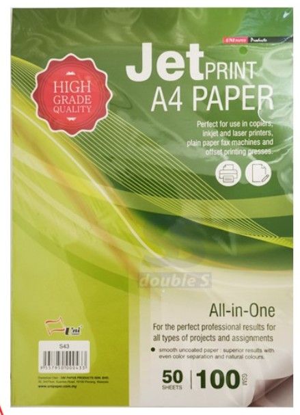 Others "PAPER A4 JET PRINT 100GSM /50S BRAND: UNI PAPER"